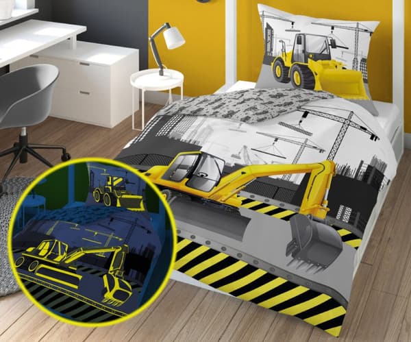 Sängkläder som lyser i mörkret 160x200 grävmaskinsdumper