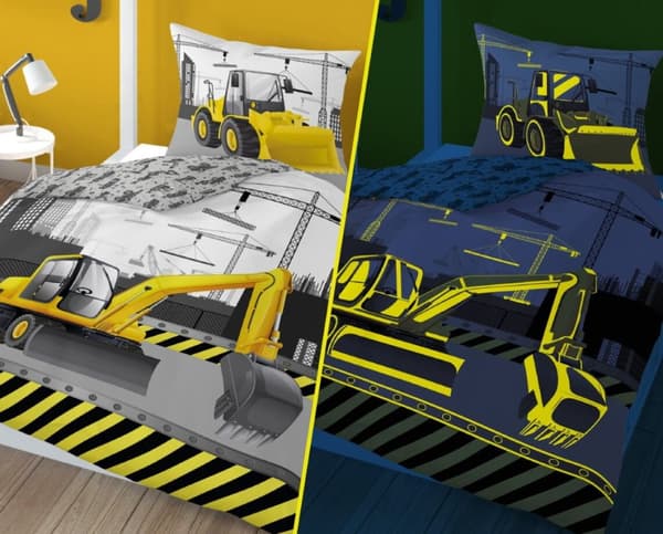 Sängkläder som lyser i mörkret 160x200 grävmaskinsdumper