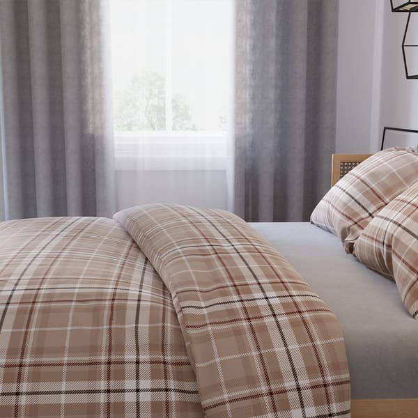 Sängkläder 220x200 Bomullssatin Savana Rutig Beige