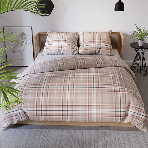 Sängkläder 220x200 Bomullssatin Savana Rutig Beige