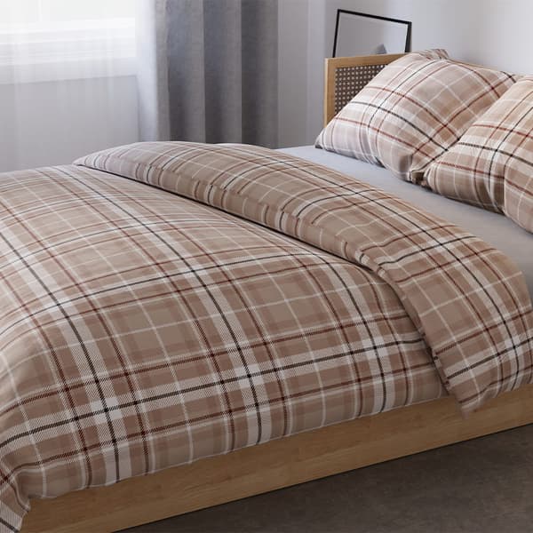 Sängkläder 220x200 Bomullssatin Savana Rutig Beige