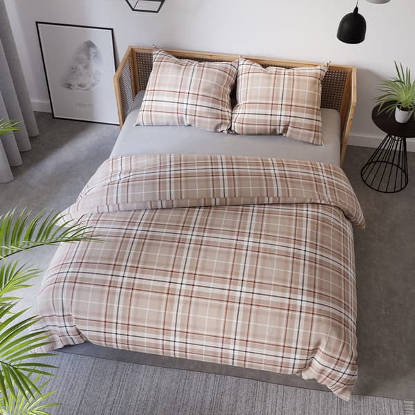 Sängkläder 220x200 Bomullssatin Savana Rutig Beige