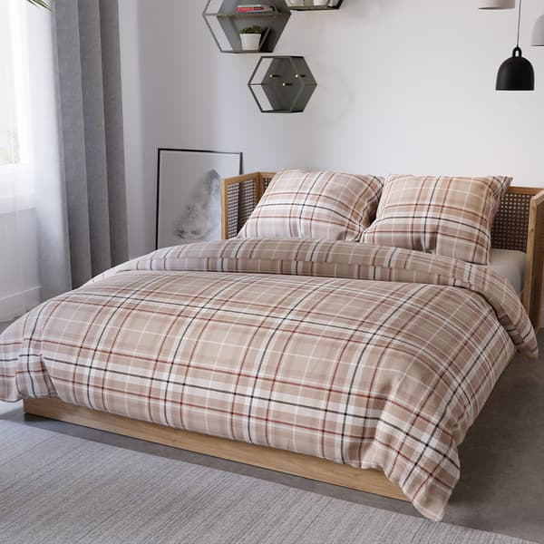 Sängkläder 220x200 Bomullssatin Savana Rutig Beige