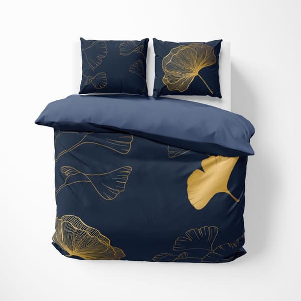 Holländskt sängkläder 160x200 Blommor Löv Guld Holland Marinblå