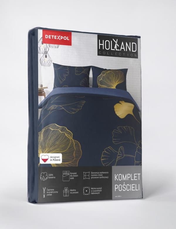 Holländskt sängkläder 160x200 Blommor Löv Guld Holland Marinblå