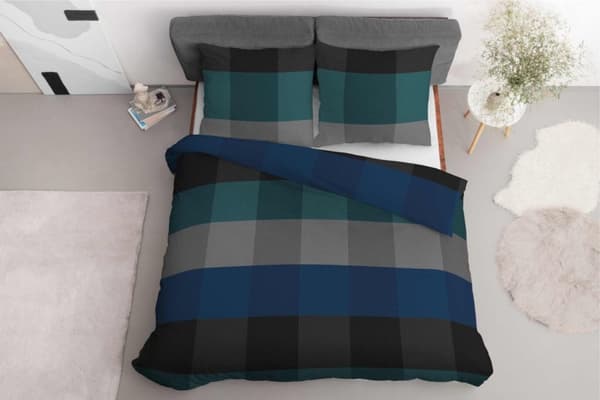 Satinsängkläder 220x200 Rutig Blå Mintgrön