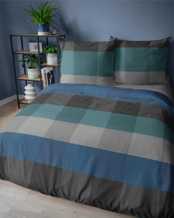 Satinsängkläder 220x200 Rutig Blå Mintgrön