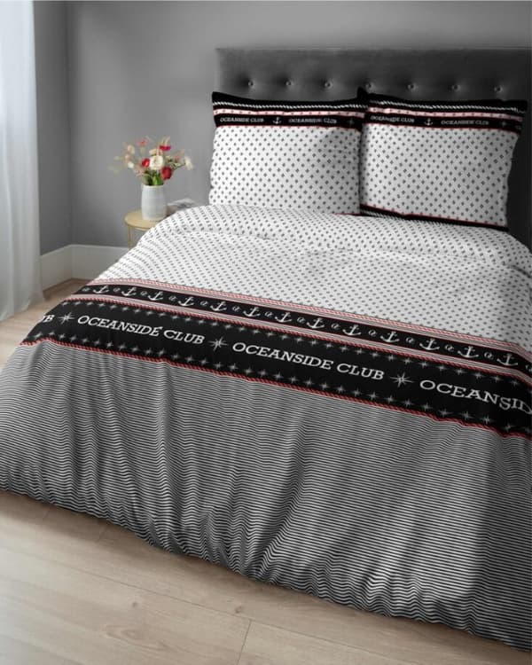 Satin Sengetøj 220x200 Marina Light med Sort