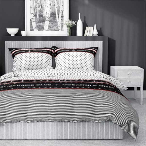 Satin Sengetøj 220x200 Marina Light med Sort