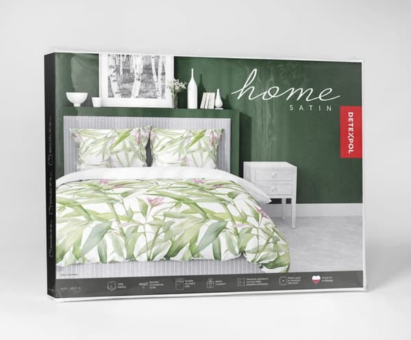 Satin Sengetøj 220x200 Blomster Blade Forårsgrøn