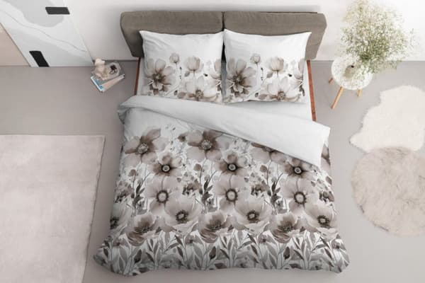 Satin Sengetøj 160x200 Blomster Beige