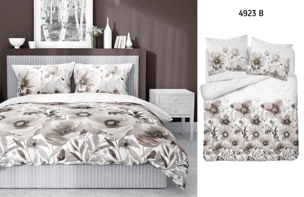 Satin Sengetøj 160x200 Blomster Beige