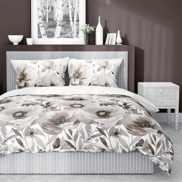 Satin Sengetøj 160x200 Blomster Beige