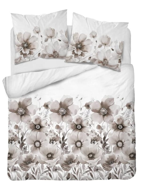 Satin Sengetøj 160x200 Blomster Beige
