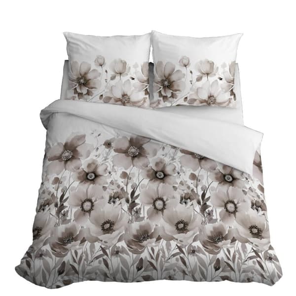 Satin Sengetøj 160x200 Blomster Beige