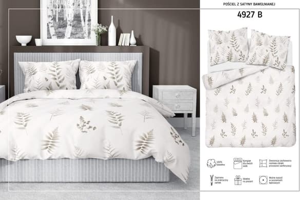 Satiinivuodevaatteet 220x200 Lehdet Vaaleanbeige