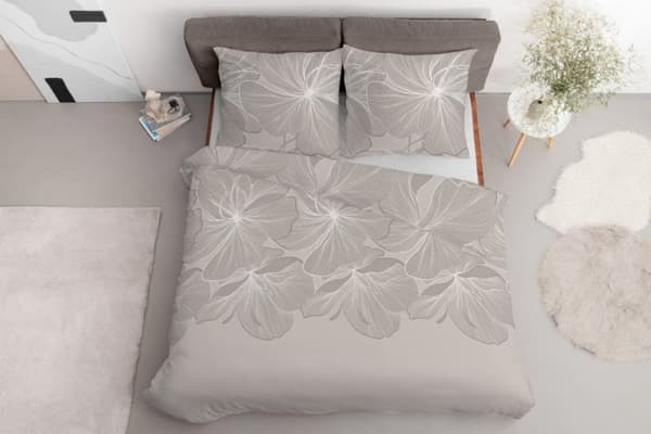 Sengetøj 220x200 Satin Mikrofiber Blomster Blade Beige