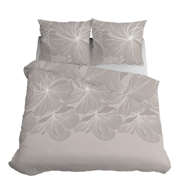 Sengetøj 220x200 Satin Mikrofiber Blomster Blade Beige