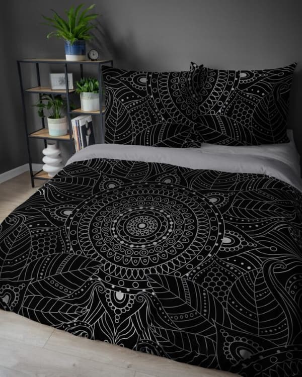 Hollandsk sengetøj 160x200 Mandala Mosaic sølv på grafit Holland