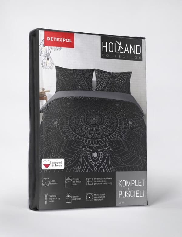 Hollandsk sengetøj 160x200 Mandala Mosaic sølv på grafit Holland