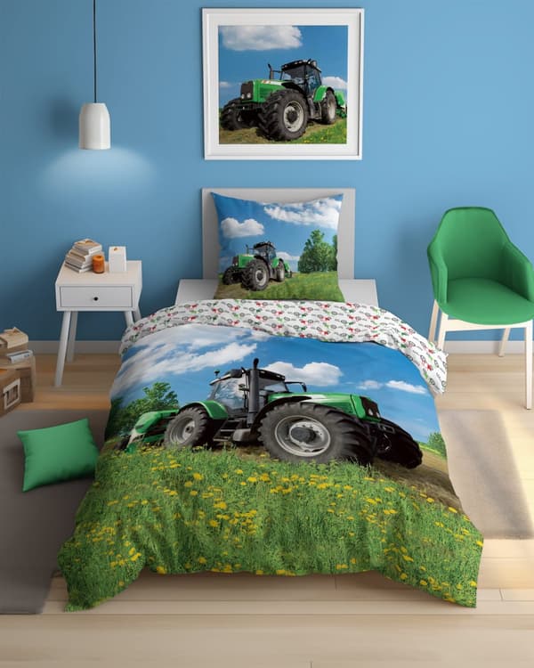 Sängkläder som lyser i mörkret 160x200 grön traktor