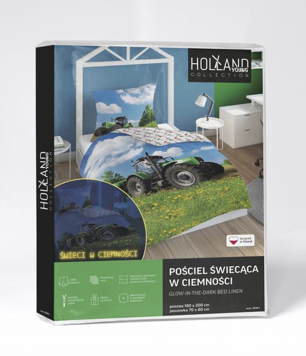Sängkläder som lyser i mörkret 160x200 grön traktor