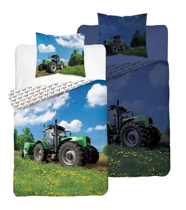 Sängkläder som lyser i mörkret 160x200 grön traktor