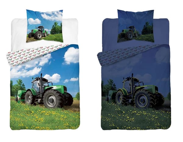 Sängkläder som lyser i mörkret 160x200 grön traktor