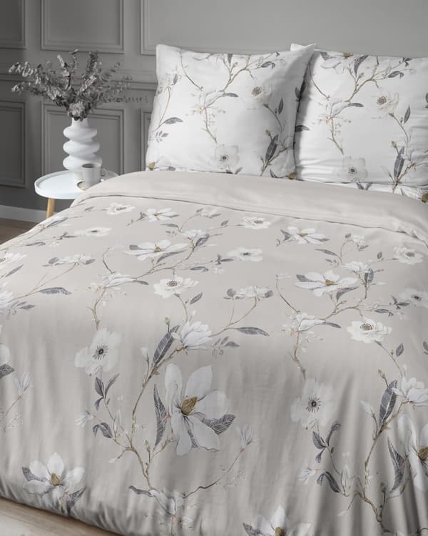 Satiinivuodevaate 220x200 Kukat Vaalea Beige