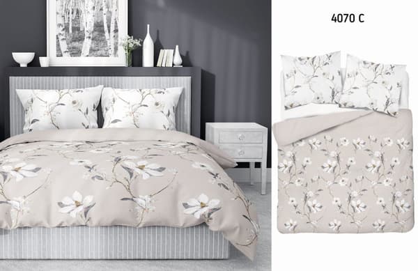 Satiinivuodevaate 220x200 Kukat Vaalea Beige