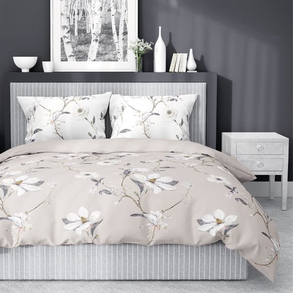 Satiinivuodevaate 220x200 Kukat Vaalea Beige