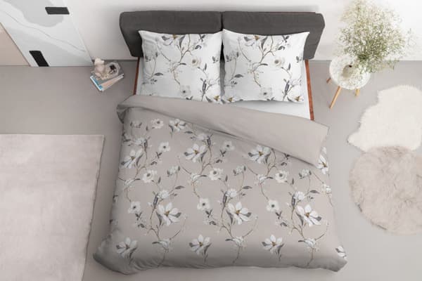 Satiinivuodevaate 220x200 Kukat Vaalea Beige