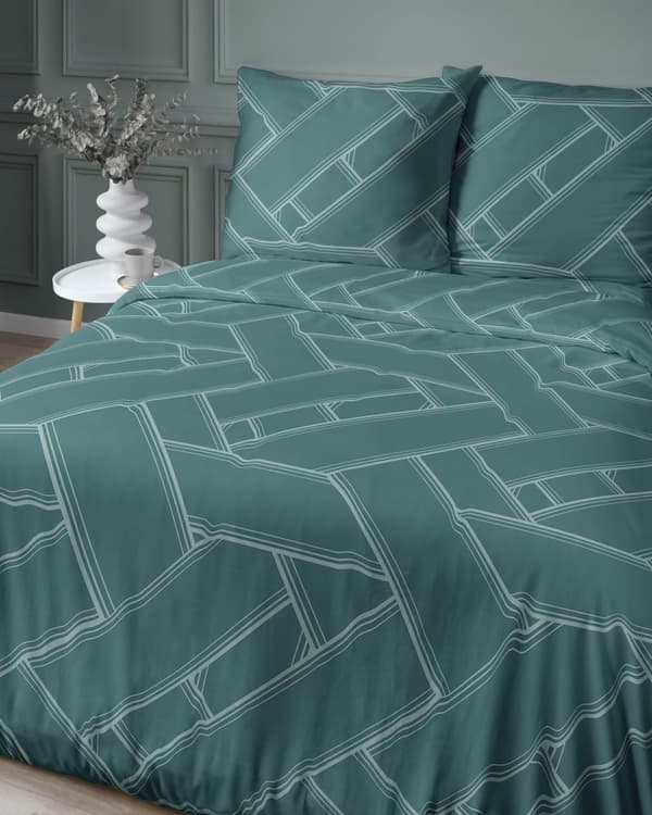 Satin Sengetøj 220x200 Geometrisk Grøn