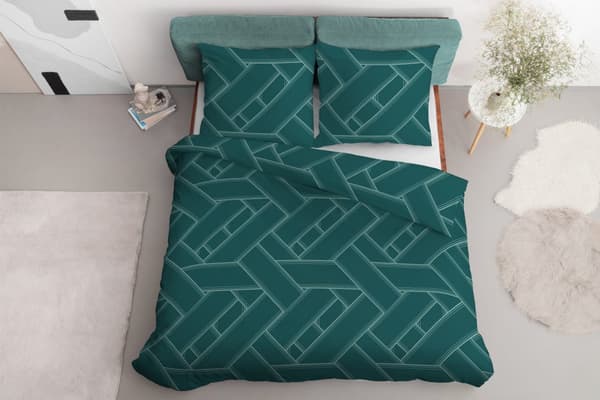 Satin Sengetøj 220x200 Geometrisk Grøn