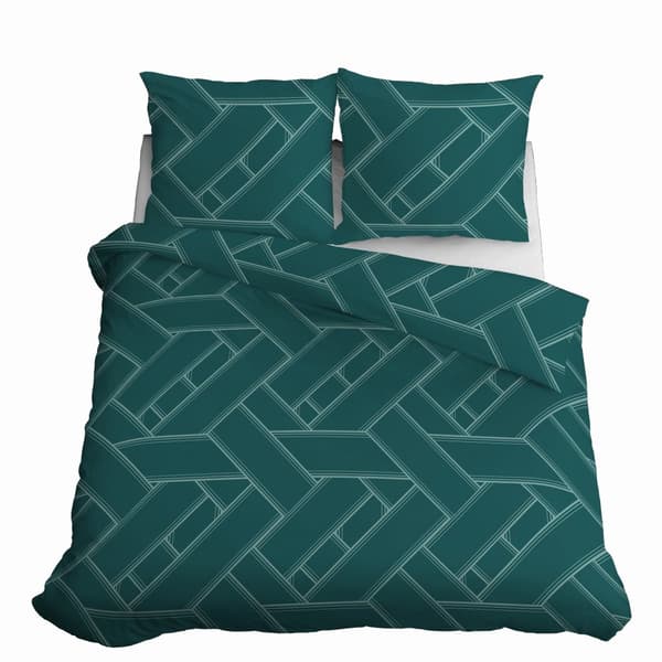 Satin Sengetøj 220x200 Geometrisk Grøn