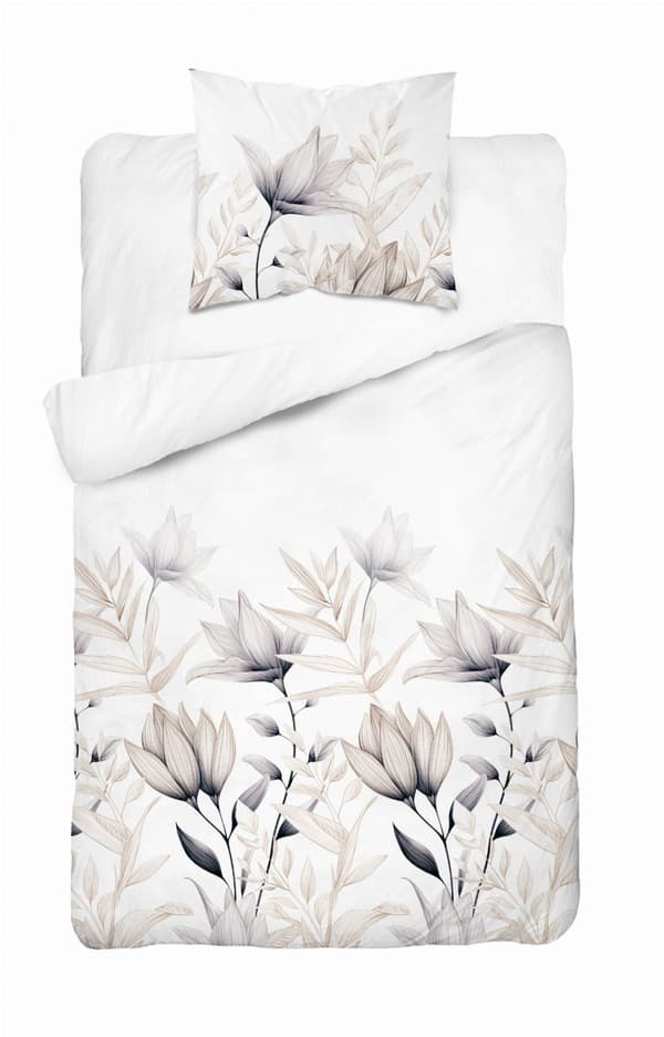 Satin Sengetøj 140x200 Lyse Blomster med Beige