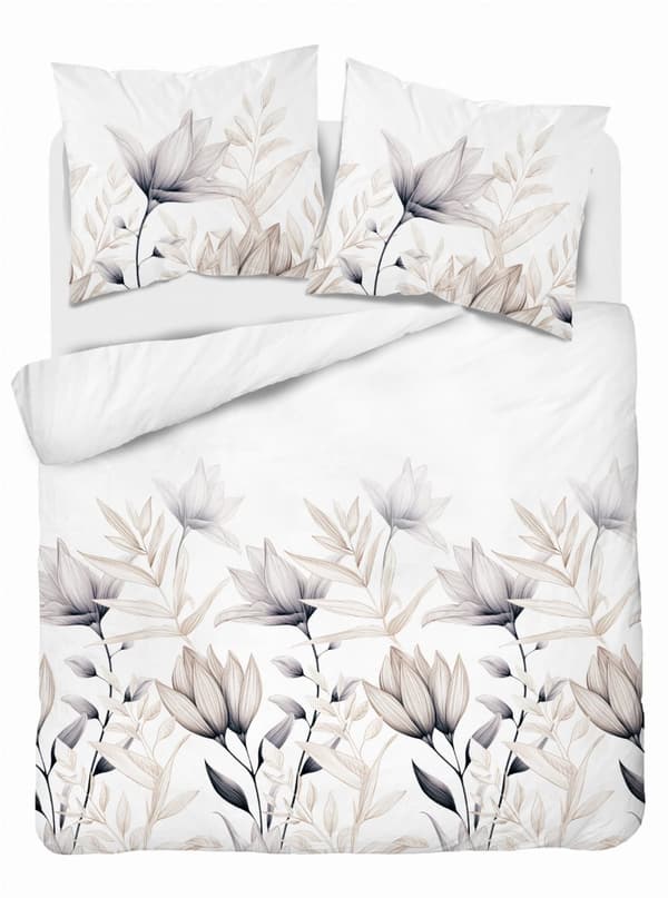 Satinsängkläder 160x200 Ljusa blommor med beige