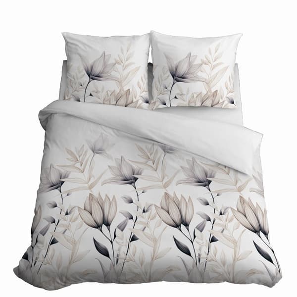 Satinsängkläder 160x200 Ljusa blommor med beige