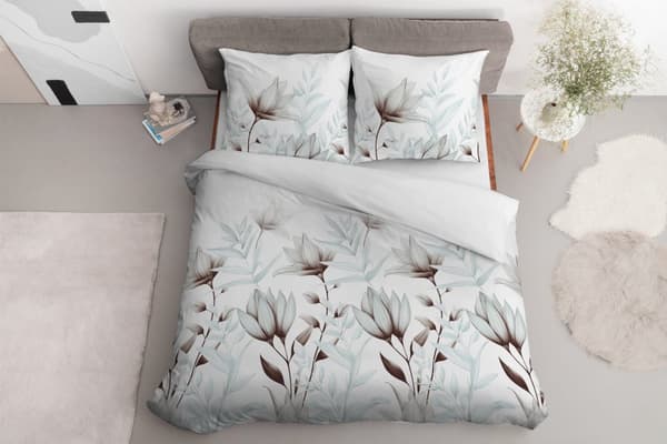 Satinsängkläder 220x200 Ljus mintgröna blommor