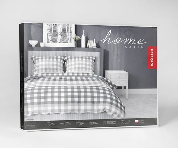 Satin Sengetøj 220x200 Ternet Grå Ask