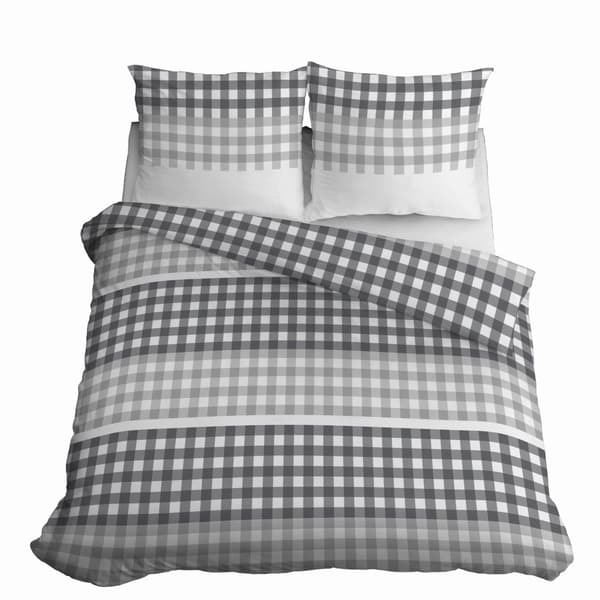 Satin Sengetøj 220x200 Ternet Grå Ask