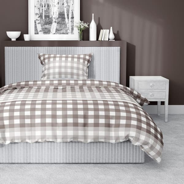 Satiinivuodevaatteet 140x200 ruutukuvio beige