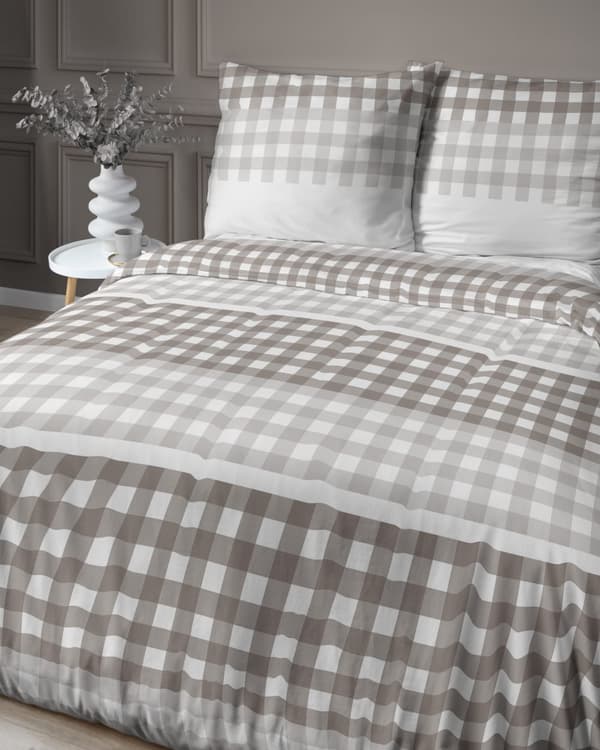 Satin Sengetøj 160x200 Ternet Beige