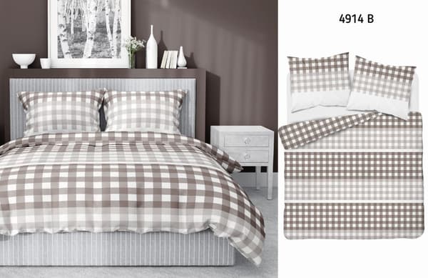 Satin Sengetøj 160x200 Ternet Beige
