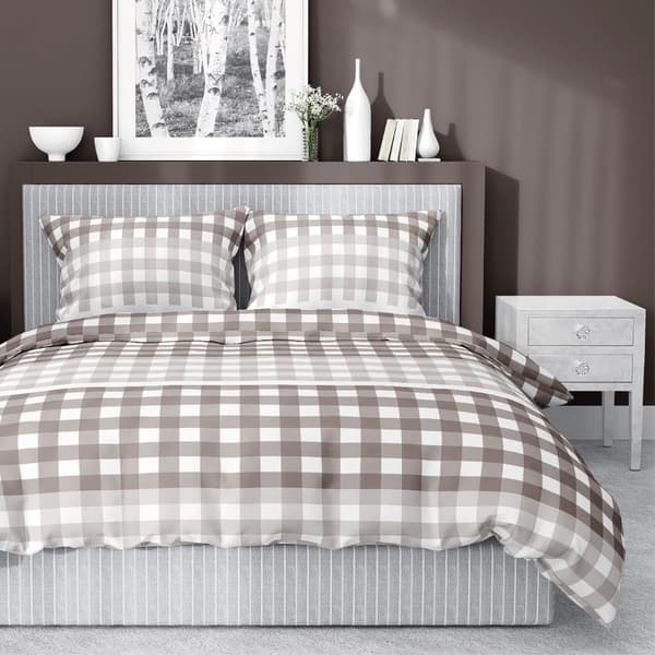 Satin Sengetøj 160x200 Ternet Beige