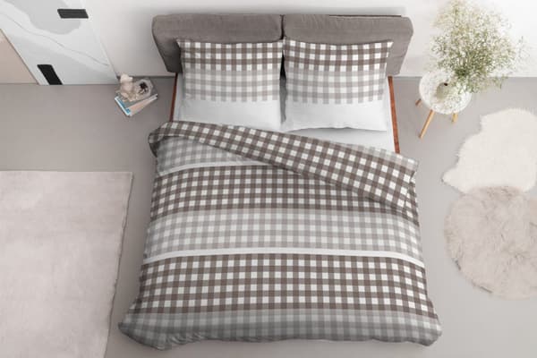 Satin Sengetøj 160x200 Ternet Beige