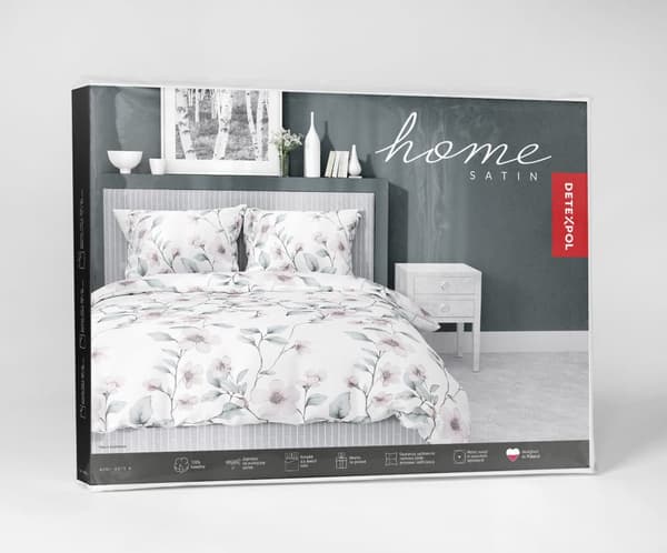 Satin Sengetøj 220x200 Blomster Mint Pink