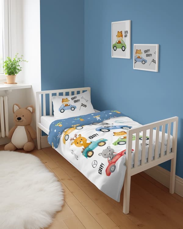 Babysängkläder 90x120 Bilar och djur BOMULL