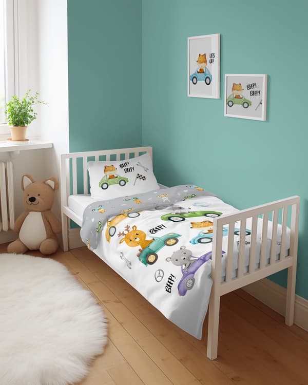 Babysängkläder 90x120 Bilar och djur BOMULL
