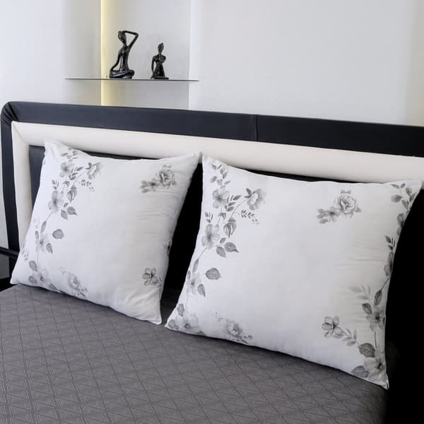 Satin Sengetøj 160x200cm Blomster Grafit Sort Hvid